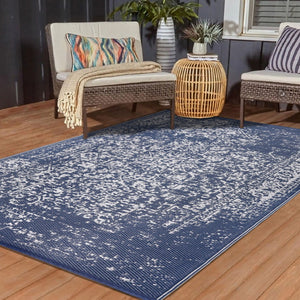 Homeroots 5' X 8' Navy Blue Distressed Area Rug – Stylish, Stain Resistant, Uv Protected For Homes With Kids & Pets  Polypropylene 555580