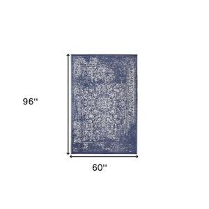 Homeroots 5' X 8' Navy Blue Distressed Area Rug – Stylish, Stain Resistant, Uv Protected For Homes With Kids & Pets  Polypropylene 555580