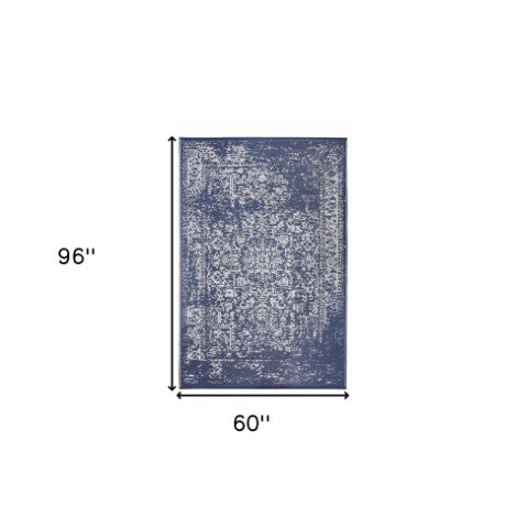 Homeroots 5' X 8' Navy Blue Distressed Area Rug – Stylish, Stain Resistant, Uv Protected For Homes With Kids & Pets  Polypropylene 555580