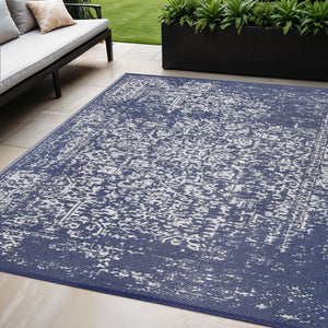 Homeroots 5' X 8' Navy Blue Distressed Area Rug – Stylish, Stain Resistant, Uv Protected For Homes With Kids & Pets  Polypropylene 555580