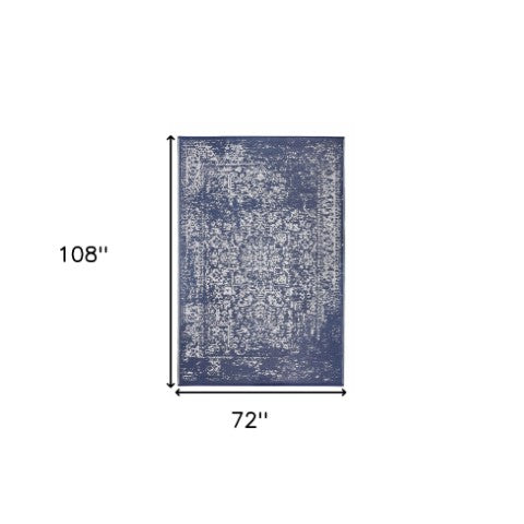 Homeroots 6' Navy Blue Machine Braided Distressed Area Rug - Stain Resistant, Uv Protected, Perfect For Homes!  Polypropylene 555581