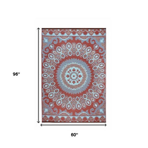 Homeroots 5' Brown Floral Area Rug - 5x8 Indoor Outdoor Stain Resistant, Uv Protected, Stylish & Durable Decor  Polypropylene 555584