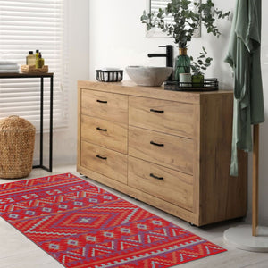 Homeroots 3' X 5' Red Geometric Indoor Outdoor Area Rug - Stain Resistant, Uv Protected, Kid & Pet Friendly Design  Polypropylene 555590