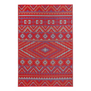 HomeRoots 8' X 10' Red Geometric Area Rug - Durable, UV-Resistant, Indoor/Outdoor, Easy Care, Stylish Vintage Design 555594