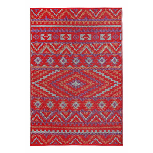 HomeRoots 8' X 10' Red Geometric Area Rug - Durable, UV-Resistant, Indoor/Outdoor, Easy Care, Stylish Vintage Design 555594