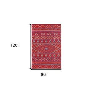Homeroots 8' Red Geometric Area Rug - 8x10 Indoor/Outdoor Stain Resistant, Uv Protected, Stylish & Warm Design  Polypropylene 555594