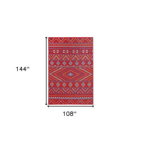 Homeroots 9' X 12' Red Geometric Area Rug - Machine Braided, Distressed Design With Uv Protection & Stain Resistance  Polypropylene 555595