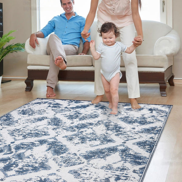 Homeroots 4' Teal Blue Distressed Indoor-outdoor Area Rug - Stain Resistant, Uv Protected, Kid & Pet Friendly!  Polypropylene 555600