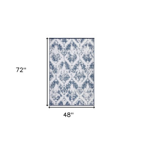 Homeroots 4' Teal Blue Distressed Indoor-outdoor Area Rug - Stain Resistant, Uv Protected, Kid & Pet Friendly!  Polypropylene 555600