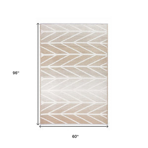 HomeRoots 5' Taupe Geometric Area Rug – Durable Indoor/Outdoor Design, Reversible & Stain-Resistant for All Spaces 555605
