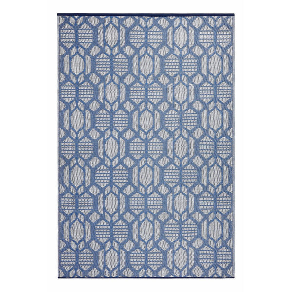 HomeRoots 4' X 6' Blue Geometric Distressed Area Rug - Stain-Resistant, UV-Protected, Perfect for Family Spaces 555606