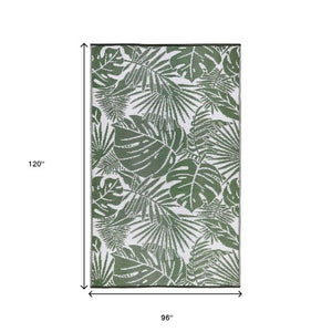 Homeroots 8' X 10' Green Floral Area Rug - Stain Resistant, Uv Protected, Perfect For Indoor & Outdoor Spaces!  Polypropylene 555614