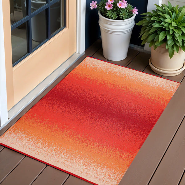 Homeroots 3' X 5' Orange Distressed Indoor Outdoor Area Rug - Stain Resistant, Uv Protected, Perfect For Kids & Pets  Polypropylene 555617