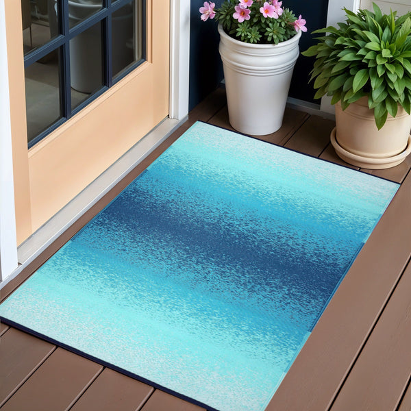 Homeroots 3' X 5' Teal Blue Distressed Area Rug - Stain Resistant, Uv Protected, Perfect For Indoor & Outdoor Use  Polypropylene 555618