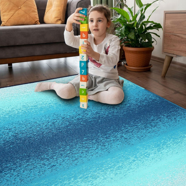 Homeroots 5' X 8' Teal Blue Distressed Area Rug - Stylish, Stain Resistant, Uv Protected For Indoor & Outdoor Use  Polypropylene 555622