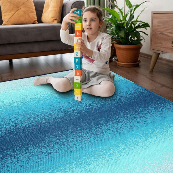 Homeroots 8' X 10' Teal Blue Indoor Outdoor Area Rug - Stylish, Stain Resistant & Uv Protected For Any Space  Polypropylene 555626