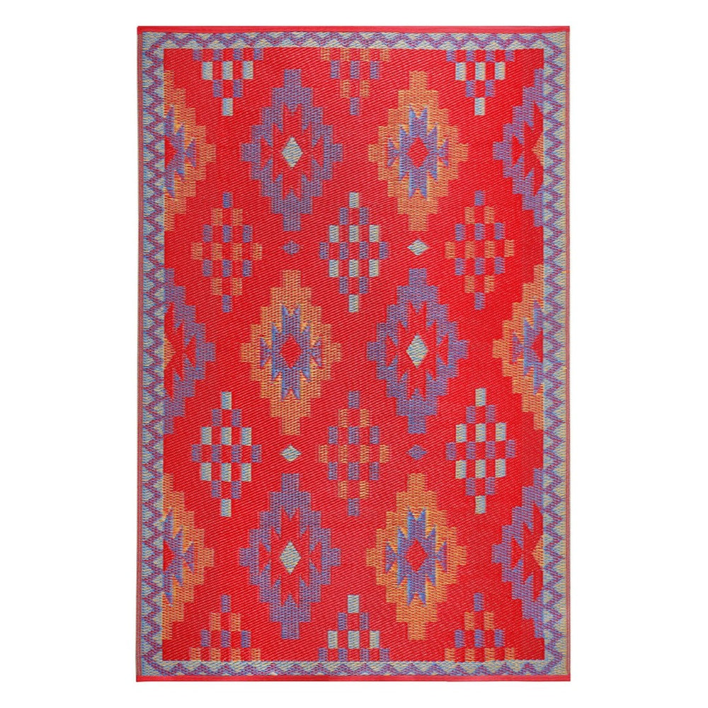 HomeRoots 5' Vibrant Red Geometric Area Rug – Stylish, Durable Indoor/Outdoor Solution for Busy Spaces! 555629
