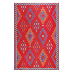 HomeRoots 5' Vibrant Red Geometric Area Rug – Stylish, Durable Indoor/Outdoor Solution for Busy Spaces! 555629