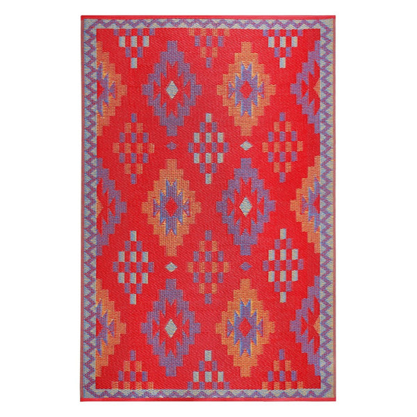 HomeRoots 5' Vibrant Red Geometric Area Rug – Stylish, Durable Indoor/Outdoor Solution for Busy Spaces! 555629