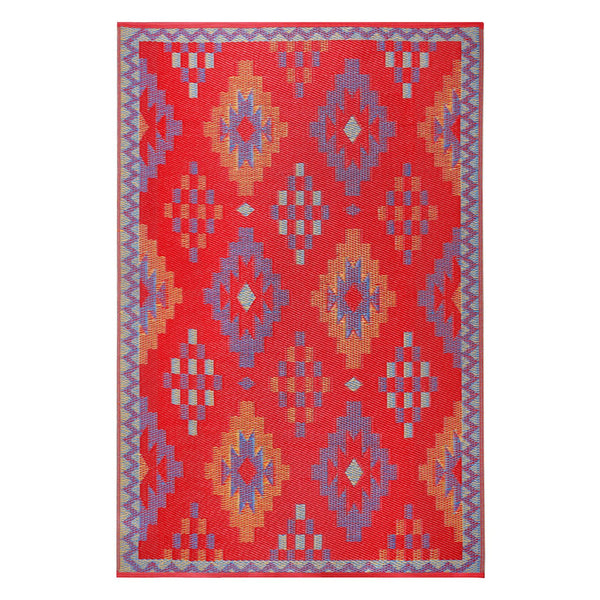 Homeroots 5' X 8' Red Geometric Area Rug - Stylish, Stain-resistant, Uv-protected For Indoor & Outdoor Use  Polypropylene 555629