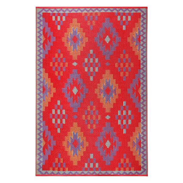 Homeroots 5' X 8' Red Geometric Area Rug - Stylish, Stain-resistant, Uv-protected For Indoor & Outdoor Use  Polypropylene 555629