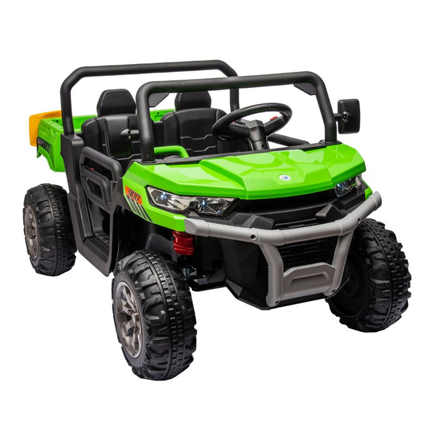English Elm 24v Kids Ride on Dump Truck Two Seat Electric Utv with Tilting Bed and Remote Control Green W1578P188523