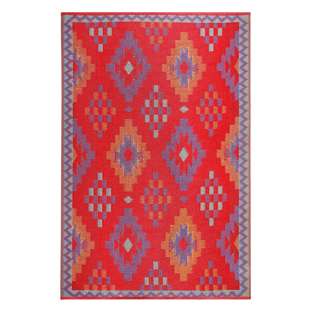 HomeRoots 8' X 10' Red Geometric Area Rug – Durable, Stain-Resistant, UV Protected for High-Traffic Homes 555630