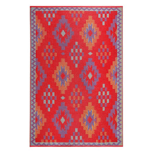HomeRoots 8' X 10' Red Geometric Area Rug – Durable, Stain-Resistant, UV Protected for High-Traffic Homes 555630
