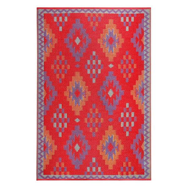 HomeRoots 8' X 10' Red Geometric Area Rug – Durable, Stain-Resistant, UV Protected for High-Traffic Homes 555630