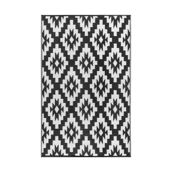 HomeRoots 4' Black Geometric Indoor Outdoor Area Rug - Durable, Stain-Resistant, UV Protected for High Traffic Areas 555631