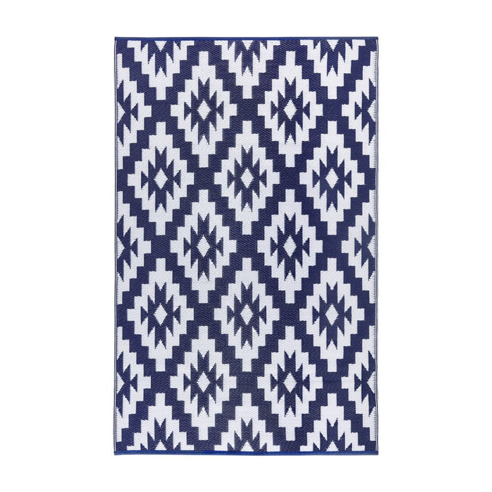 HomeRoots 4' X 6' Blue Geometric Area Rug – Durable, UV-Resistant, Easy-Care Style for Indoor & Outdoor Spaces 555632