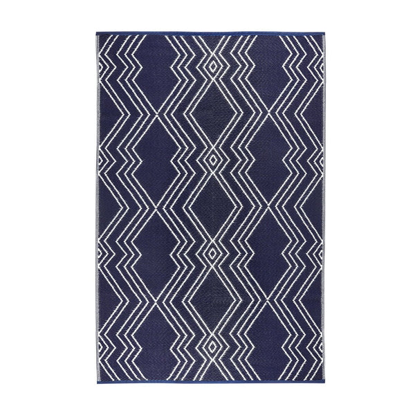 HomeRoots 4' X 6' Blue Geometric Area Rug - Distressed, Durable, UV-Protected Design for High-Traffic Spaces 555634