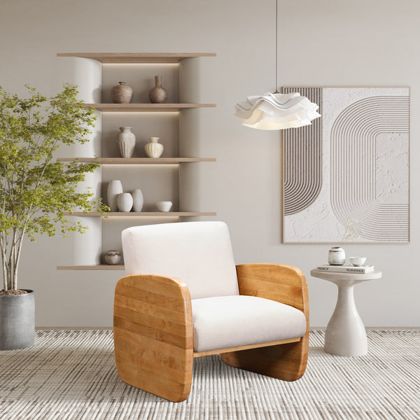 Homeroots 24" White And Natural Linen And Wood Arm Chair Taupe  555645