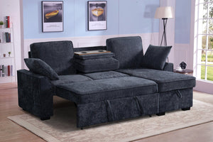 English Elm Multi Functional Sectional Sofa with Plush Seating Adjustable Backrests and Hidden Storage Dark Blue B2730S00060