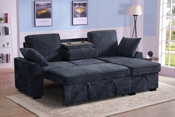 English Elm Multi Functional Sectional Sofa with Plush Seating Adjustable Backrests and Hidden Storage Dark Blue B2730S00060