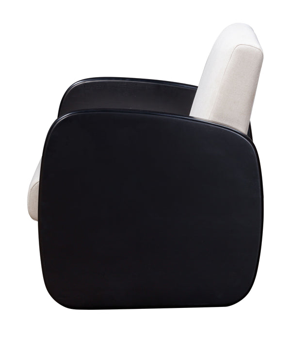 Homeroots 29" White And Black Linen And Wood Arm Chair Black  555646