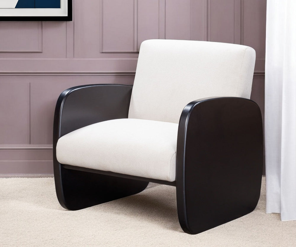 HomeRoots 29" Elegant White and Natural Linen Arm Chair for Modern Living Spaces - Comfort Meets Style Black 555646