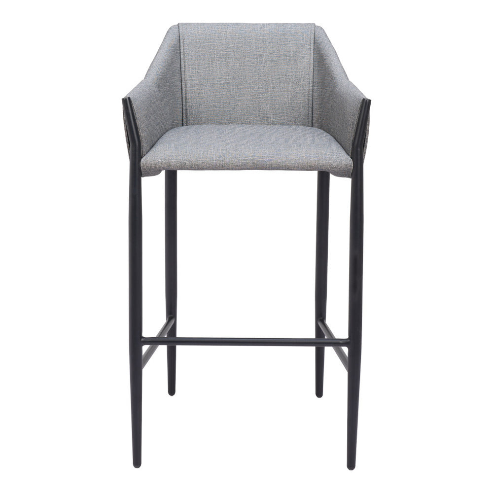 Homeroots 30" Slate Gray And Black Fabric And Steel Bar Height Bar Chair   555655