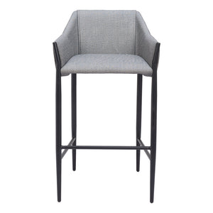 Homeroots 30" Slate Gray And Black Fabric And Steel Bar Height Bar Chair   555655