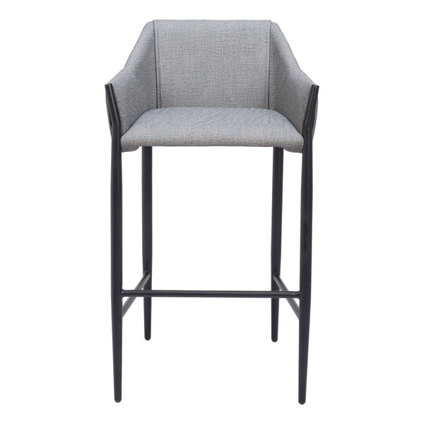 Homeroots 30" Slate Gray And Black Fabric And Steel Bar Height Bar Chair   555655