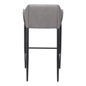 Homeroots 30" Slate Gray And Black Fabric And Steel Bar Height Bar Chair   555655