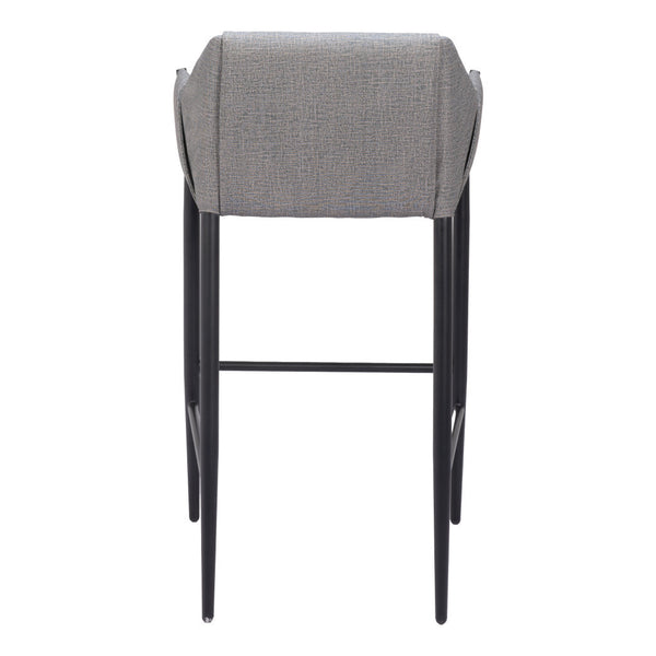 Homeroots 30" Slate Gray And Black Fabric And Steel Bar Height Bar Chair   555655
