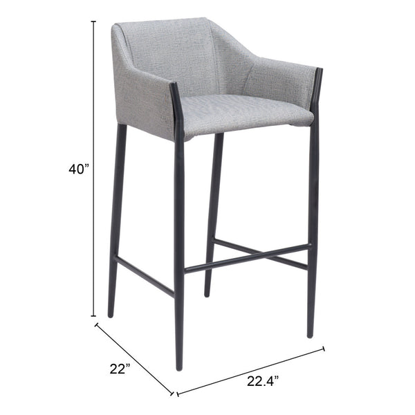 Homeroots 30" Slate Gray And Black Fabric And Steel Bar Height Bar Chair   555655