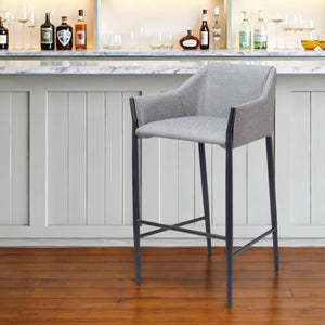 Homeroots 30" Slate Gray And Black Fabric And Steel Bar Height Bar Chair   555655