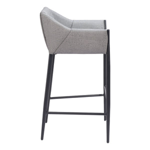 Homeroots 30" Slate Gray And Black Fabric And Steel Bar Height Bar Chair   555655