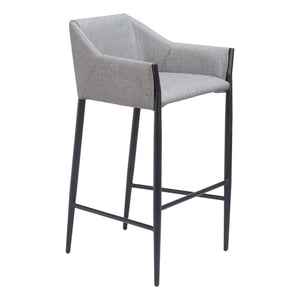 Homeroots 30" Slate Gray And Black Fabric And Steel Bar Height Bar Chair   555655