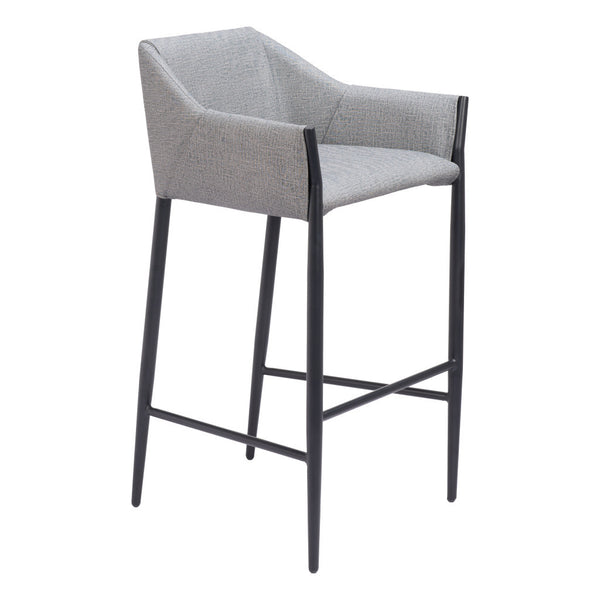 Homeroots 30" Slate Gray And Black Fabric And Steel Bar Height Bar Chair   555655