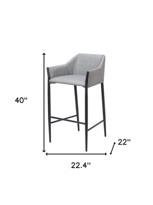 Homeroots 30" Slate Gray And Black Fabric And Steel Bar Height Bar Chair   555655