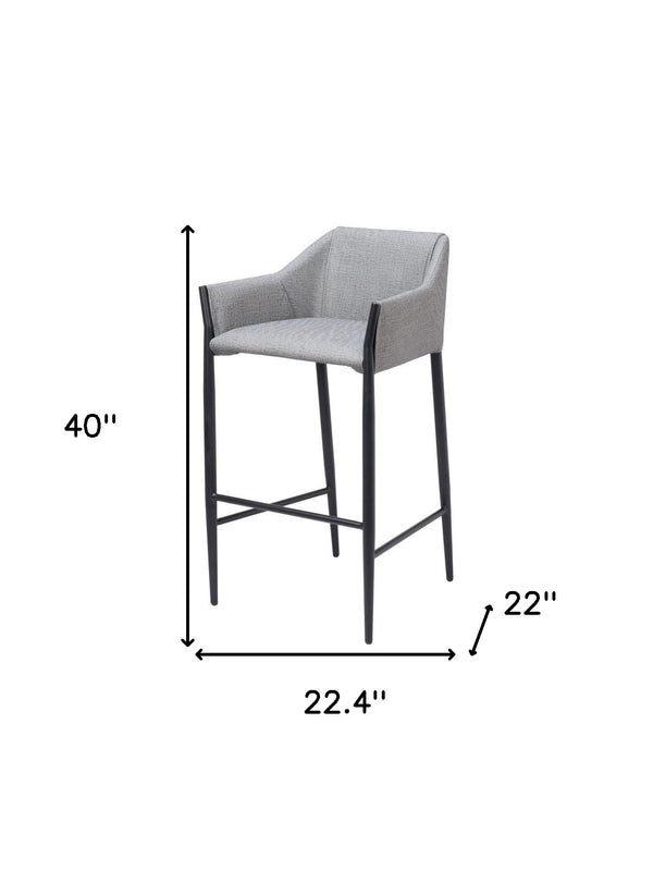 Homeroots 30" Slate Gray And Black Fabric And Steel Bar Height Bar Chair   555655
