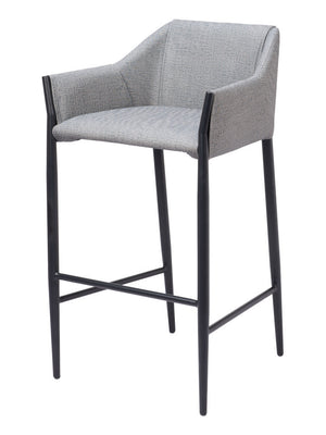 Homeroots 30" Slate Gray And Black Fabric And Steel Bar Height Bar Chair   555655